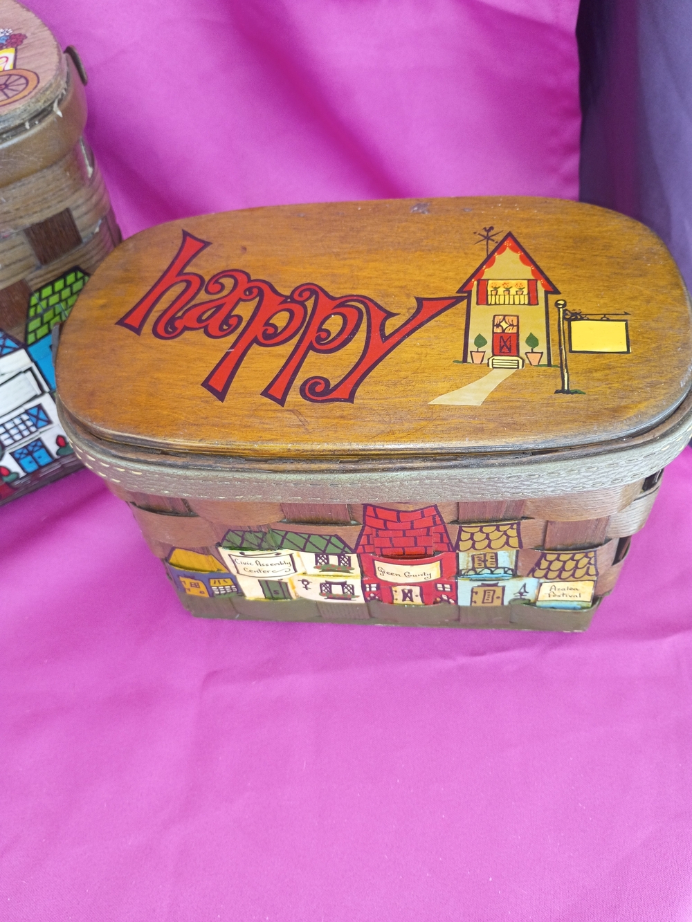 Caro Nan Hand Painted Vintage Baskets - Set of 2 - Picture 3 of 16